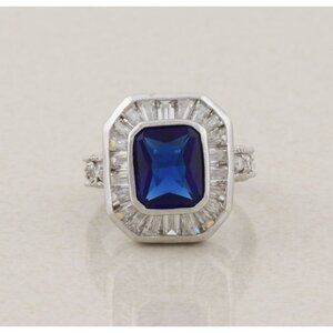 Sterling Silver Blue Cubic Zirconia and White Cubic Zirconia Ring Size 7 1/2